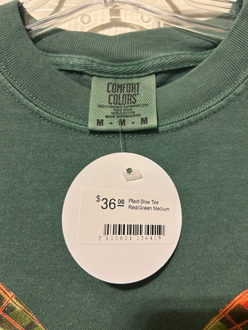 Comfort Colors Green Plaid Bow Graphic Tee - Picture 2 of 3